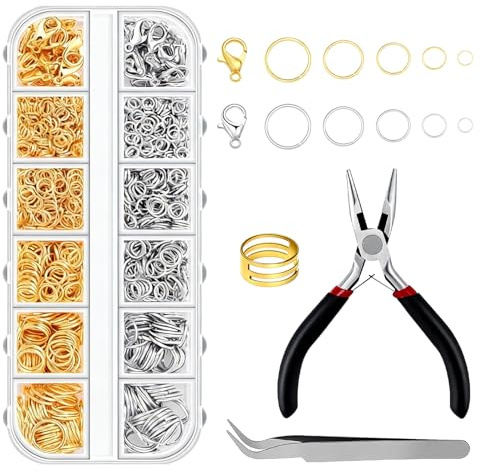 820 Stück Biegeringe für Schmuckherstellung, Kettenglieder Reparatur Set, Biegeringe Verschlüsse Metall Offene, Sprungringe für Die Schmuckherstellung, die Reparatur von Halsketten
