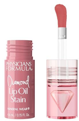 Physicians Formula, Mineral Wear Diamond Lip Oil Stain, langanhaltendes, soft-mattes Finish, angereichert mit Vitamin E & verkapselten Diamanten für glänzende, geschmeidige Lippen, Natural Nude