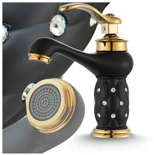 Waschtischarmatur Aristo – Elegantes Design aus Messing mit Wassersparsystem und Keramikventil für Badezimmer (Schwarz/Gold)