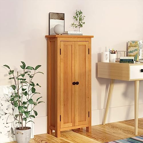 Kythralux Schrank Massivholz Eiche 50x22x110 cm mit 5 Regalböden, Sideboard und Anrichte für Wohnzimmer Schlafzimmer Büro mit Stauraum und Abschließbar für Ordnung