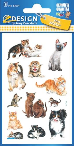 AVERY Zweckform 53574 Kinder Sticker Katzen 36 Aufkleber