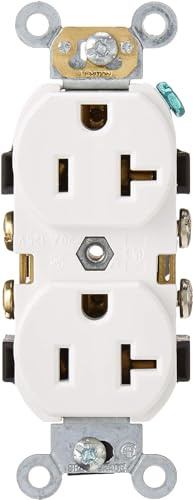 Leviton Duplex Receptacle, Commercial Spec Grade, Smooth Face, 20 Amp, 125 Volt, Side Wire, NEMA 5-20R, 2-Pole, 3-Wire, Self-Grounding, CR020-W, White