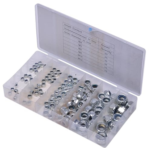 SW-Stahl S8135 Selbstsichernde Muttern Set, 146-teilig, M4 - M12 | Premium Muttern-Sortiment in Kunststoff-Kassette, Sicherungsmuttern Set verzinkt, 6 verschiedene Größen für Kfz