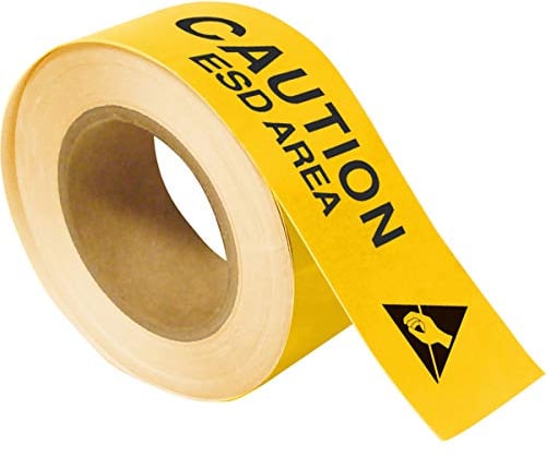 Brady Toughstripe-Bodenmarkierungsbandmit Vorsicht Esd-Bereich Legende, 50,80mm x 30,48m, Schwarz/Gelb