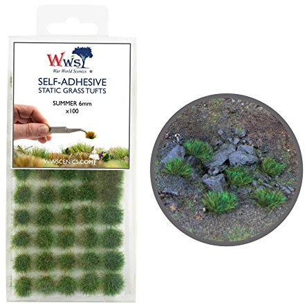 War World Scenics 6mm Sommer Selbstklebende Statische Grasbüschel x 100 - Modellbau Modellbahn Landschaftsbau Diorama Miniatur Tabletop Spiele Wargame Modelleisenbahn Geländebau
