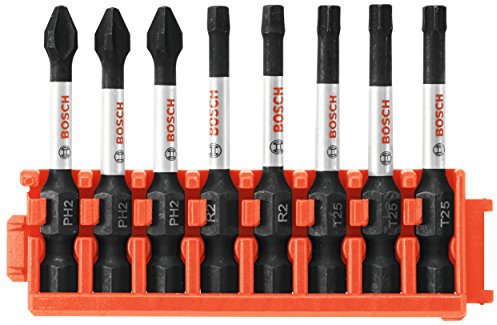 BOSCH CCSV208 8-Piece Assorted Set 2 in. Impact Tough Phillips, Square, and Torx Power Bits with Clip for Custom Case System