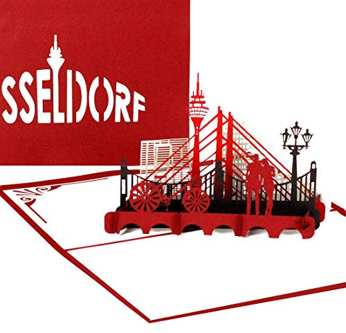 Pop Up Karte Düsseldorf, 3D Grußkarte Düsseldorf Skyline, Düsseldorf Souvenir, Reisegutschein, Geschenkgutschein Karte mit Umschlag