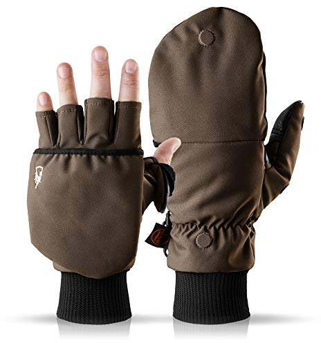 Heat 2 Fingerlose Touchscreen Handschuhe und Fäustlinge Kombination, warme Winterhandschuhe gegen den Wind und Kälte im Winter – Sporthandschuhe, Fahrradhandschuhe Damen, Herren – Braun, Large
