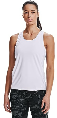 Under Armour Women UA Heatgear Racer, Tight-Fit Women's Vest with Soft Feel, Sleek Women's Sleeveless T-Shirt with Graphic Design