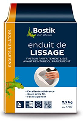Bostik Glättmittel, Puder, glatt und Maske, bis zu 2 mm, leicht zu schleifen, für alle Untergründe, für den Innenbereich, Weiß, Beutel mit 2,5 kg