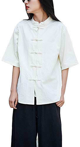 Femme Chemisette Chinoise en Lin Kung Fu Chemise Manches Courtes Confortable Ma