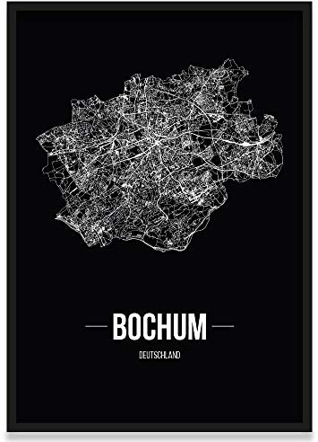 JUNIWORDS Stadtposter, Bochum, Wähle eine Größe, 40 x 60 cm, Poster mit Rahmen, Schrift B, Schwarz