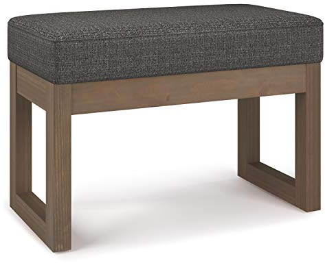 SIMPLIHOME Milltown Small Ottoman Bench - 27 inch Wide Upholstered Tweed Look Fabric Rectangle Footstool Ottoman in Ebony, Contemporary Bench for Bedroom or Entryway with Cushioned Seat, Assembled