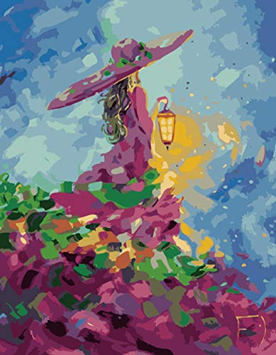 Peinture par numéros pour adultes et enfants, ABEUTY Roses dans un dôme de verre, La Belle et la Bête, rose enchantée, 40,6 x 50,8 cm, peinture artistique thérapeutique (cadre en bois, fille)