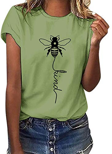 Voqeen Women's Bee Kind T-Shirt Casual Round Neck Short Sleeve Tunic Tops Bee Graphic Pullover Tees Blouse for Outdoor Summer Green