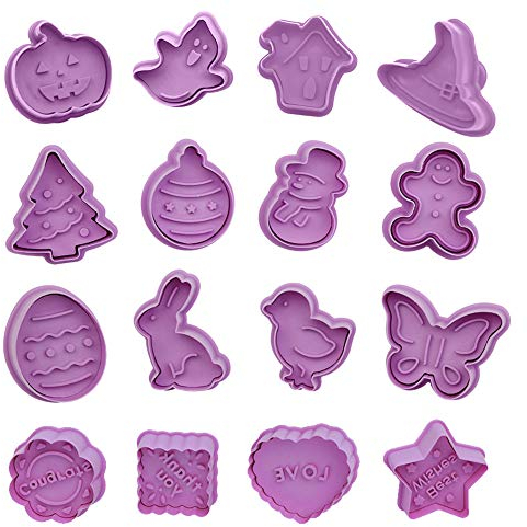 SUNSK Cortador de Galletas Halloween Fondant Galletas de moldes 3D Plástico Utensilios de decoración para repostería para Navidad Halloween Pascua Acción de Gracias