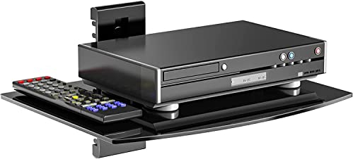 Schwimmende Glasregale, TV-Wandhalterung mit Ablage für DVD-Player / PS4 / Kabelboxen/Spielkonsolen/Sky Box/TV-Zubehör, Medienregal, flache schwarze Wandhalterung, 1-stöckiges Regal