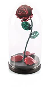 Forging Art Bcn® Rosa Eterna in Ferro Battuto La Bella e la Bestia - Regalo Festa della mamma, San Valentino, 6° anniversario di matrimonio, Nozze di Ferro (Rosso/Verde)