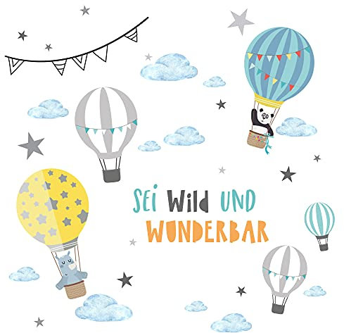 Little Deco Wandtattoo Kinderzimmer Mädchen Junge Deko Wandsticker Baby Tiere Heißluftballon Wolken Sterne Spruch sei wild Boho Wandbild selbstklebend für Kinder DL212-34