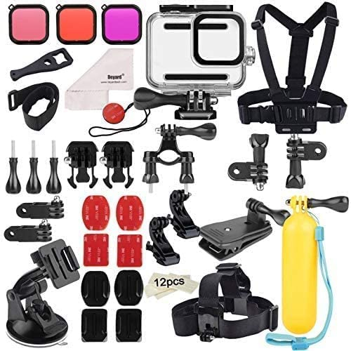 52 in 1 Kit Accessori per GoPro Hero 8 Nero, Custodia Impermeabile 3 Filtri Custodia in Gomma Cinturino Petto/Testa/Polso Clip per Zaino Bici/Auto per Hero 8