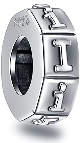 Buchstabe I Abstandshalter Charms, Initial I Alphabet Gummi Stopper Perlen im Retro 925 Sterling Silber, passt Pandora Open Armband, personalisiertes Geschenk für Indepedence Tag/zurück zur Schule