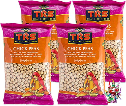 yoaxia ® - 4er Pack - [ 4x 500g ] TRS Kichererbsen / getrocknete Hülsenfrüchte / Chick Peas + ein kleiner Glücksanhänger gratischen