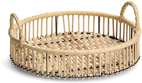 Zeller 25170 Dekotablett Rattan, Metall/Rattan, ca. Ø 32 x 12,5 cm, Dekoration