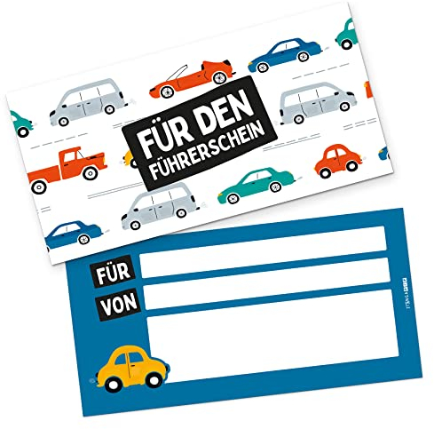 itenga Geschenkgutschein Geschenkkarte zum Ausfüllen I Motiv zum Führerschein I Gutschein I 21,0 x 10,5 cm I Karte zum Ausfüllen