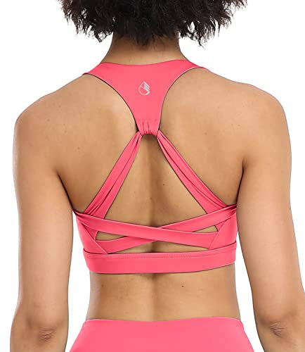 icyzone Damen Yoga Sport-BH mit Gepolstert Fitness Bustier Workout Running Bra (XL, Neon Pink)