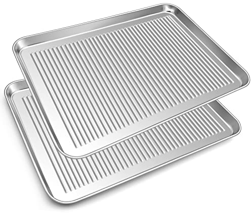 Herogo,Juego de 2 bandejas para horno de acero inoxidable (23x17x2.5 cm), bandeja rectangular de metal para hornear, no tóxico y apto para lavavajillas, color plateado