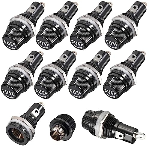 Gebildet 10Pcs 5 x 20mm Portafusibile AC 10A 250V Nero Portafusibile con Tappo a Vite, Portafusibile con Tappo a Vite Montato a Pannello
