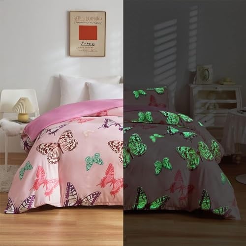 Homewish Butterfly Comforter Cover For Boys Kids Glow In The Dark Bedding Set Girls Teens Bedroom Glow Decor Duvet Cover Colorful Butterfly Animal Bedding Collections With 1 Pillowcases Single