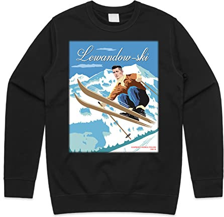 Sanfran Clothing Lewandowski Christmas Sweatshirt Xmas Funny Football World Cup Poland Ski Skiing Jumper Sweater Small/Black