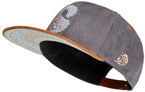 Cadency® Snapback Caps Herren und Damen, Einzigartig, Individuelle Themen Caps, Basecap gerader Schirm, Baseball Kappe, Damen, Unisex, Größenverstellbar, Paisley, Grau