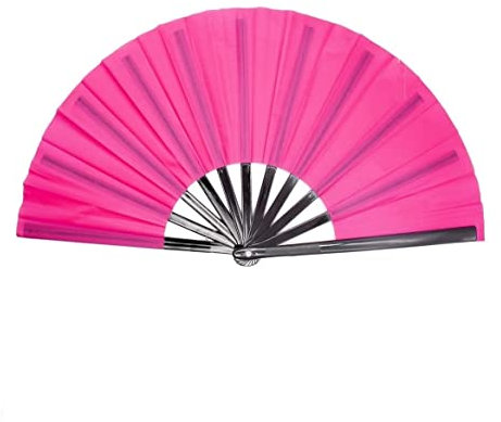 1SourceTek Large Folding Fan Nylon Cloth Handheld Folding Fan Chinese Kung Fu Tai Chi Fan Decoration Fold Hand Fan for Party Favors (Rose Red)