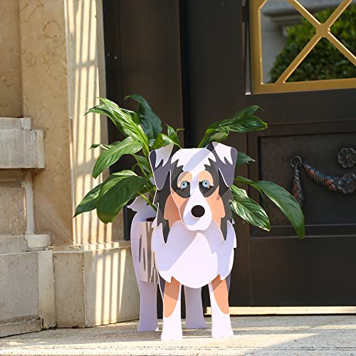 Gochoi Kleiner Australischer Schäferhund Hund Blumentopf Geschenke Pflanzkübel PVC Rechteckig Blumentöpfe Tier für Den Planzenkübel,Innengarten Sukkulenten Pflanzgefäße S Australian Shepherd