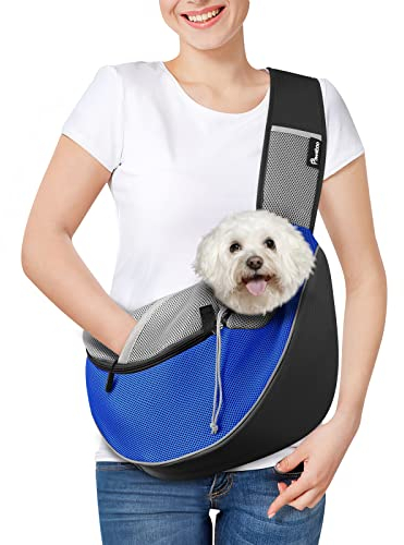 Pawaboo Borsa per Cani, Trasportino per Cani con Tasca Tattile con Cerniera, Borsa Porta Cane con Tracolla Regolabile, Marsupio per Cani in Rete Traspirante per Viaggio, Ciclismo, Taglia L - Nero