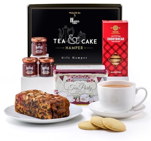 Hattie’s Gifts Afternoon Tea Hamper - Luxury Fruit & Nut Cake, Scottish Jams, All-Butter Shortbread, English Breakfast Teabags | Thank You Teacher Gourmet Food Gift Set