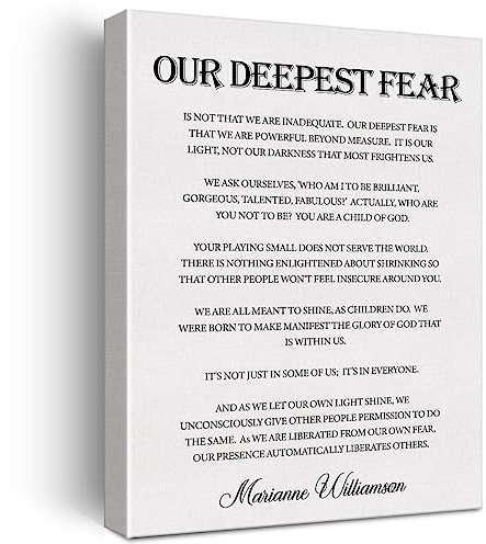 Marianne Williamson Leinwanddruck, inspirierendes Zitat, motivierend, Our Deepest Fear, Leinwanddruck, positives Zitat, Wanddekoration, gerahmtes Geschenk, 30,5 x 38,1 cm, fertig zum Aufhängen