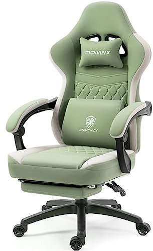 Dowinx Gaming Chair Breathable Fabric Game Chair with Gel Pad and Storage Bag, Comfortable Gamer Chair with Pocket Spring Cushion, Ergonomic Computer Chair with Footrest, Green
