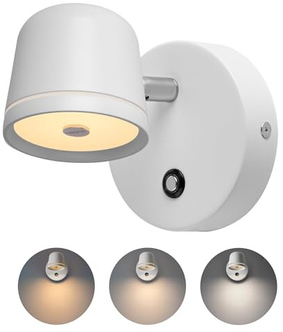 Aisilan Wall Sconce, Hardwired Touch Dimmable Wall Light with 3 Color Temperatures, Adjustable 7W LED Wall Lamp CRI97, Modern White Aluminum Sconce for Bedroom Bedside Hallway