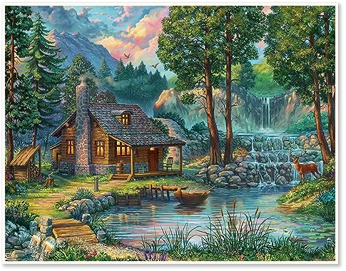 DCIDBEI 50x40CM DIY Quadratisch Diamond Painting Haus in den Bergen | Puzzle Diamond Wasserfall | Diamant Malerei Wald | für Wohnzimmer Schlafzimmer Dekoration Wandaufkleber