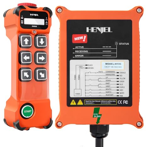 H106 Drahtlose Kran Fernbedienung Funk 220V 380V 110-460V Industrielle | 6 Kanal Fernsteuerung 150 m für Elektrohebezeug Brückenkran Baustelle – störungsfrei, handlich Sender, einfach zu verdrahten