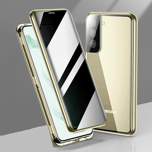 MEIQIBAO Hülle für Samsung Gala S22 (6.1) Magnetische Adsorption Metall Stoßstange mit 360 Grad Schutz Ultra Dünn Transparent Gehärtetes Glas Unterstützt drahtloses Laden,golden