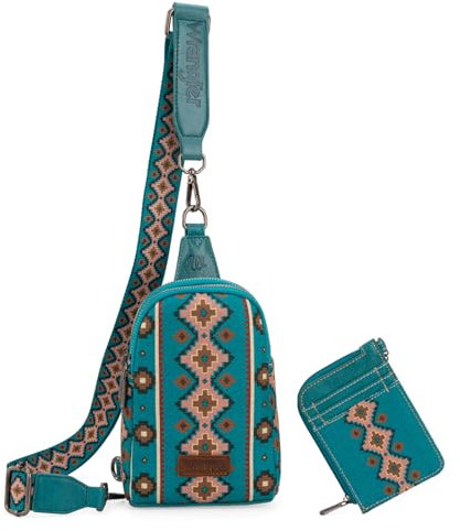 Wrangler Aztec Crossbody Sling Bags for Women Wallet Set, Dunkles Türkis, Einheitsgröße
