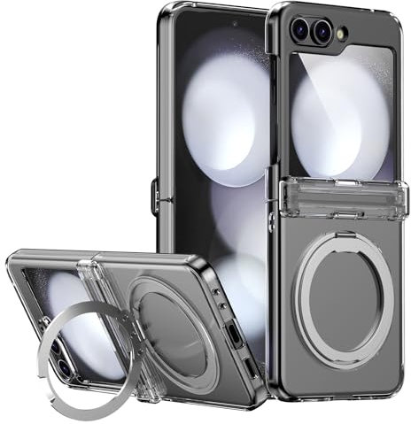 TECHGEAR Galaxy Z Flip 5 Stand Case [Fusion Armour Ring] Premium Hybrid Tough Rugged Magnetic 360 Rotating Holder Kickstand [Hinge Cover Case] [Wireless Charging] For Samsung Galaxy Z Flip5, Clear