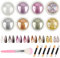 Hengxinchen 8 Colores Efecto Espejo Uñas, Polvo de Uñas de Cromo para el diseño de uñas, Efecto Espejo Uñas Polvo Brillo Uñas, Polvo Cromado Perla Polvo para Uñas Efecto con lápiz de sombra de ojos
