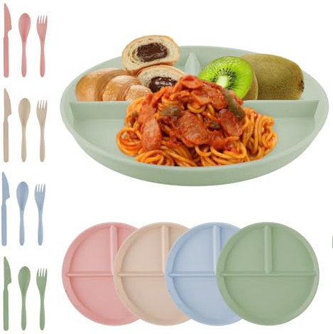 VIDETOL 12 platos divididos, placa de control de porciones de 9 x 1 pulgada con 3 compartimentos, platos de plástico irrompibles con cuchillos, tenedores, cucharas para picnic, camping y fiestas