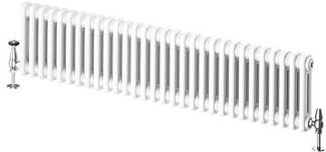 Go Bathrooms Utopia White Horizontal Radiator 400 x 1370mm Traditional Cast Iron Style 2 Column White Central Heating Living Room Radiator
