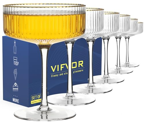 VIFVOR Coupe Gläser 6er Set, Cocktailgläser 283.5 g Classic Old Styling Martini Glas Set mit Geschenkbox Verpackung Elegante mundgeblasene Martinigläser für Cocktail, Champagner, Bar und Geschenk